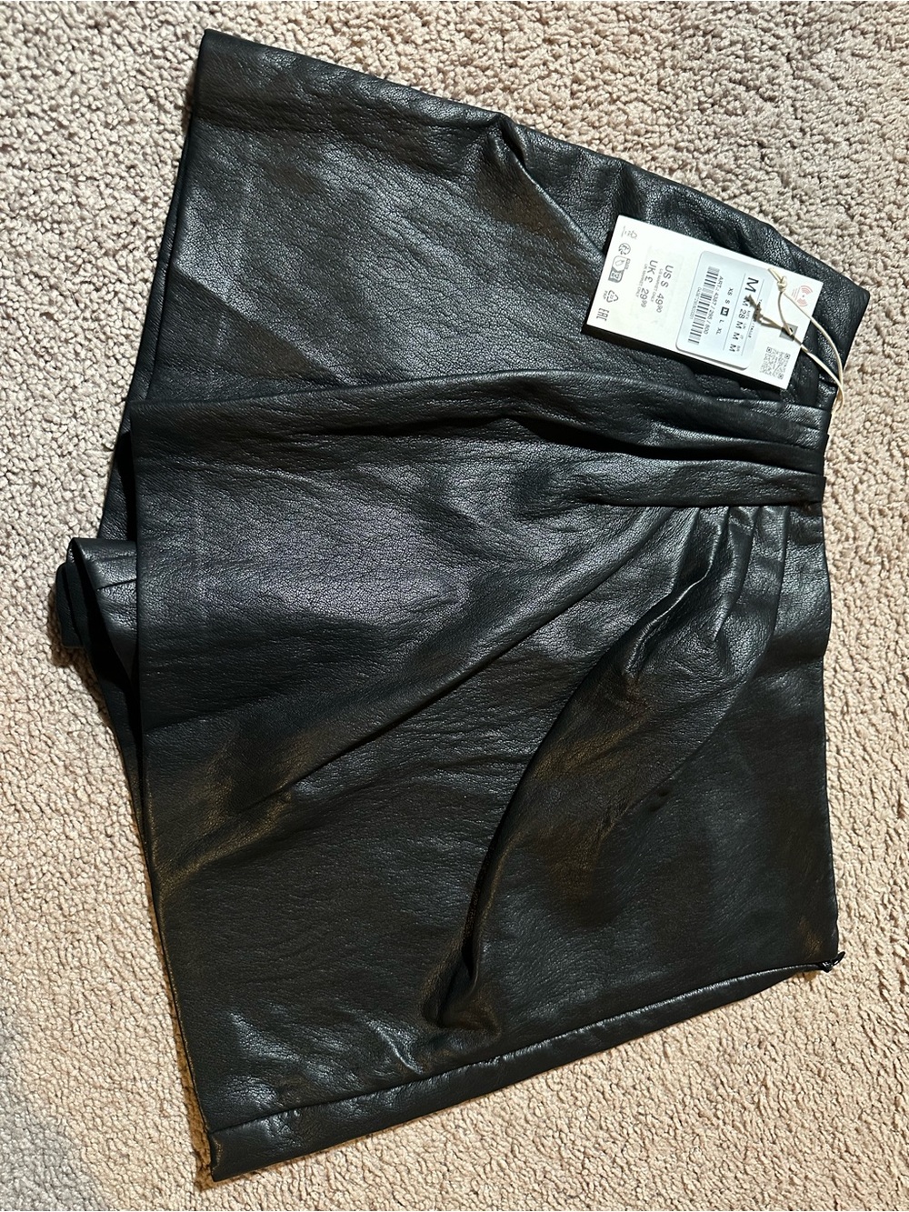 Black Faux Leather Mini Skort - Sleek Pleated Front